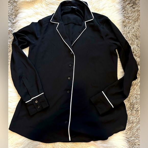 Black Button-Down Shirt with White Trim - Picture 1 of 2